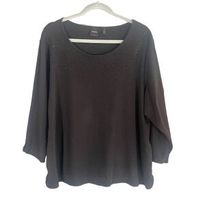 Rafaella Black Jeweled Beaded Long Sleeve Formal Knit Sweater Women Sz 3X